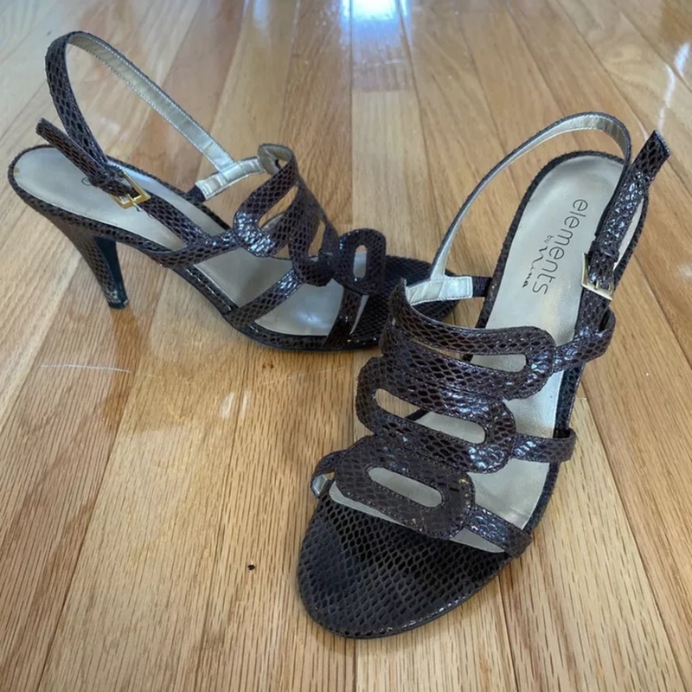 Elements by Nina Strappy Heels Sandals Women’s Size 8 M Ankle Buckle Brown